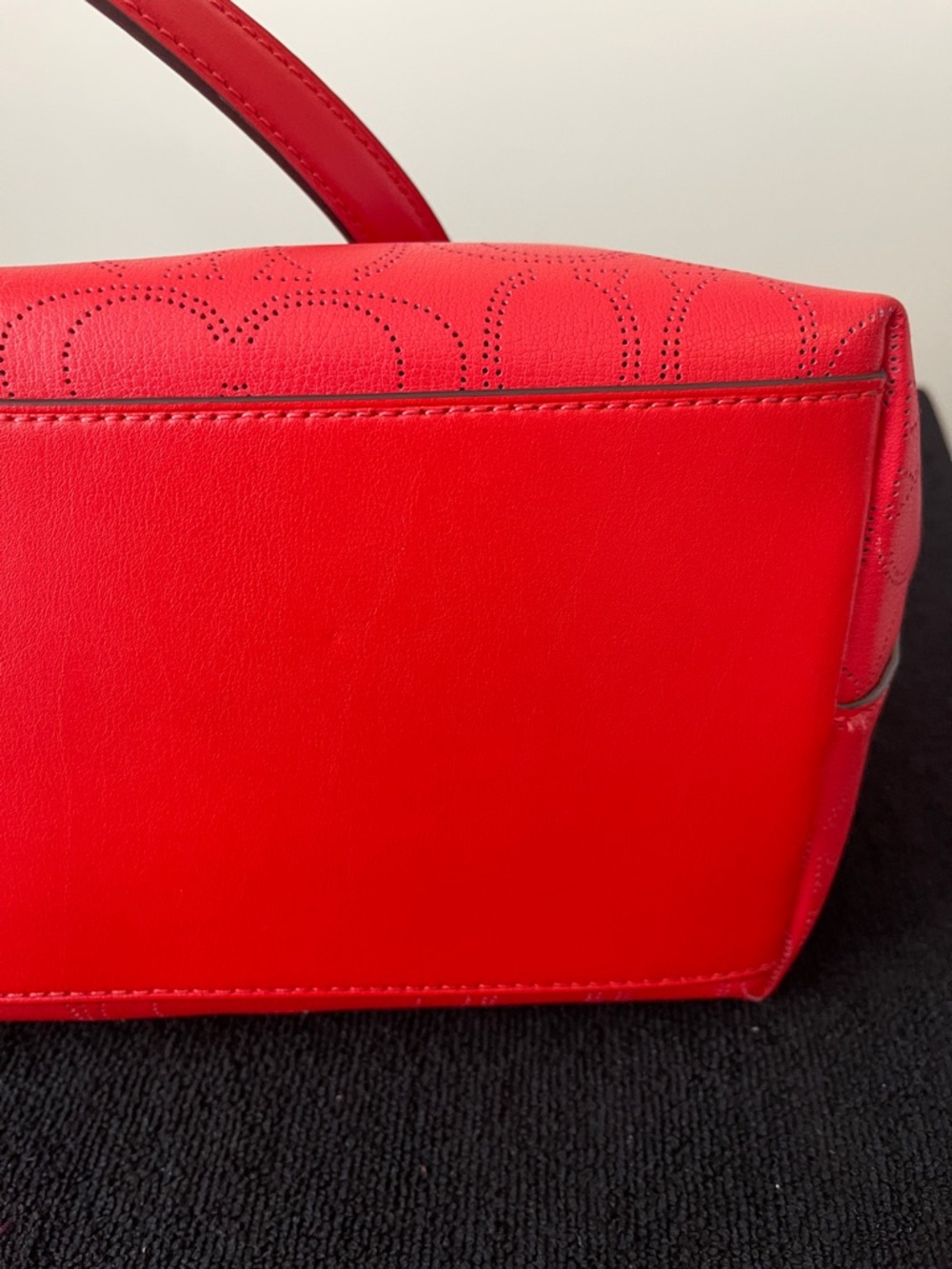 Coach Red Embossed Logo Tote with Front Zip Pocket - Picture 8 of 10